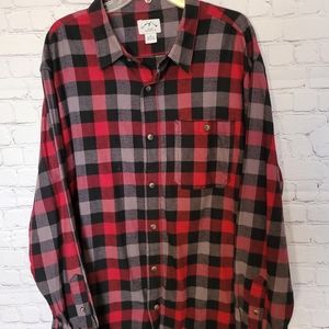 Men's Size 2X Flannel Shirt Red Gray Black Checked Plaid Cotton
